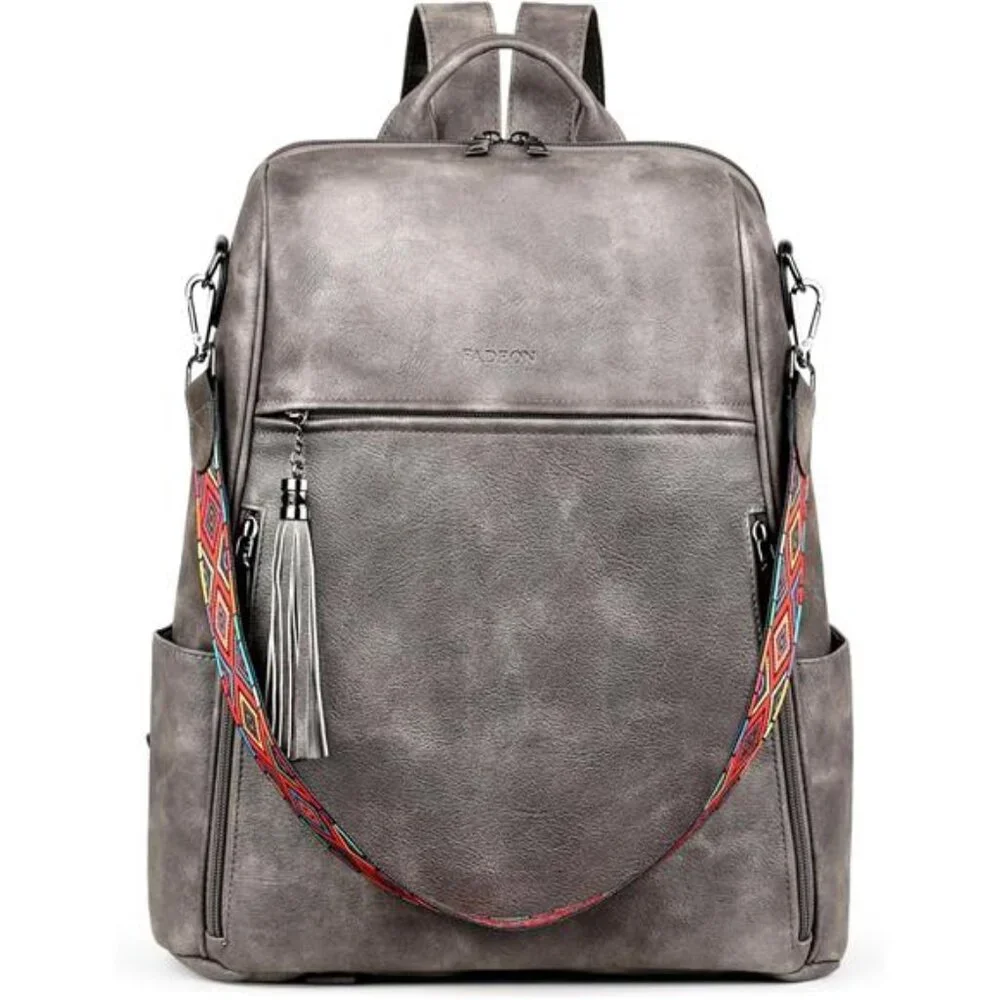 FADEON Leather Laptop Backpack for Women Designer 15.6 inch PU Laptop Bag,